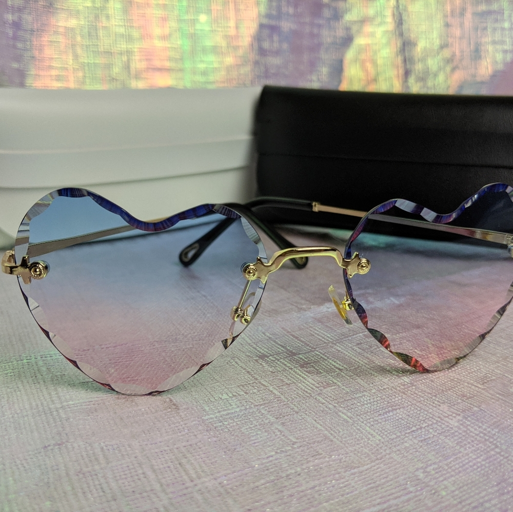 Last pair🍒Heart-shaped Rimless Sunglasses Love Heart - Picture 7 of 13